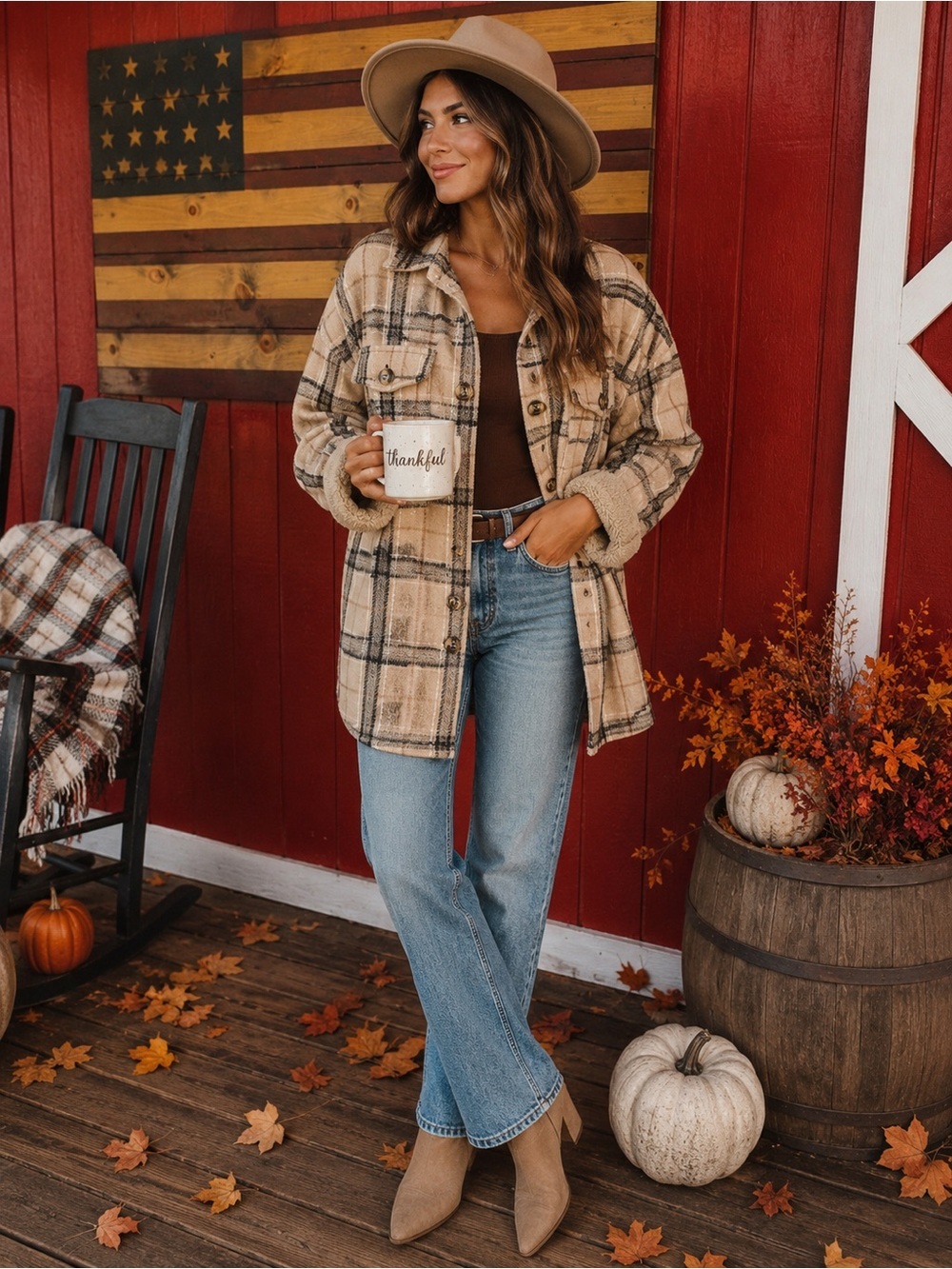 Plaid Sherpa-Lined Jacket - Tan/Black